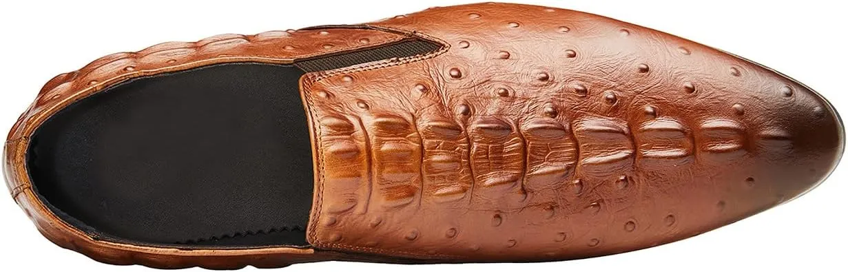 Santimon Casual Slip On Pointed-Toe Genuine Leather Alligator Patent Buttons Dress Loafers for Men Fashion Shoes Business Wedding Party Formal