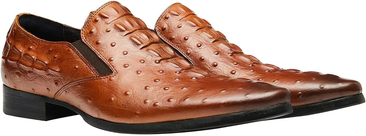 Santimon Casual Slip On Pointed-Toe Genuine Leather Alligator Patent Buttons Dress Loafers for Men Fashion Shoes Business Wedding Party Formal