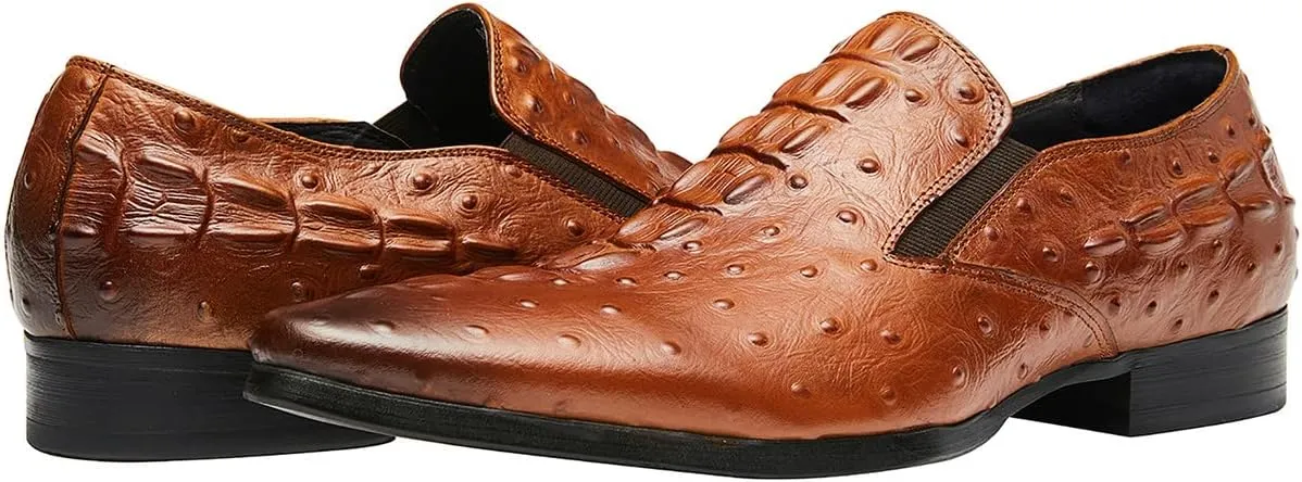 Santimon Casual Slip On Pointed-Toe Genuine Leather Alligator Patent Buttons Dress Loafers for Men Fashion Shoes Business Wedding Party Formal
