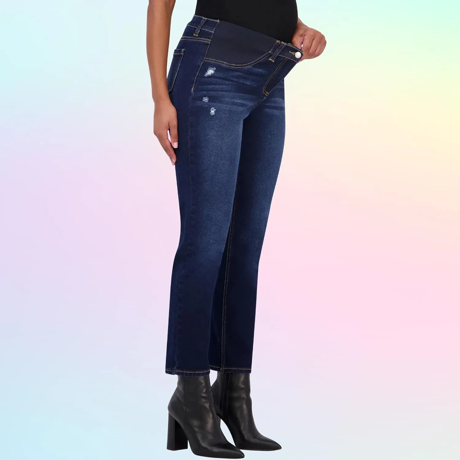 Savi Parker Maternity Jeans for Women, Straight Leg Elastic Under Belly High Waist Pant, Pregnancy Clothes for All Seasons