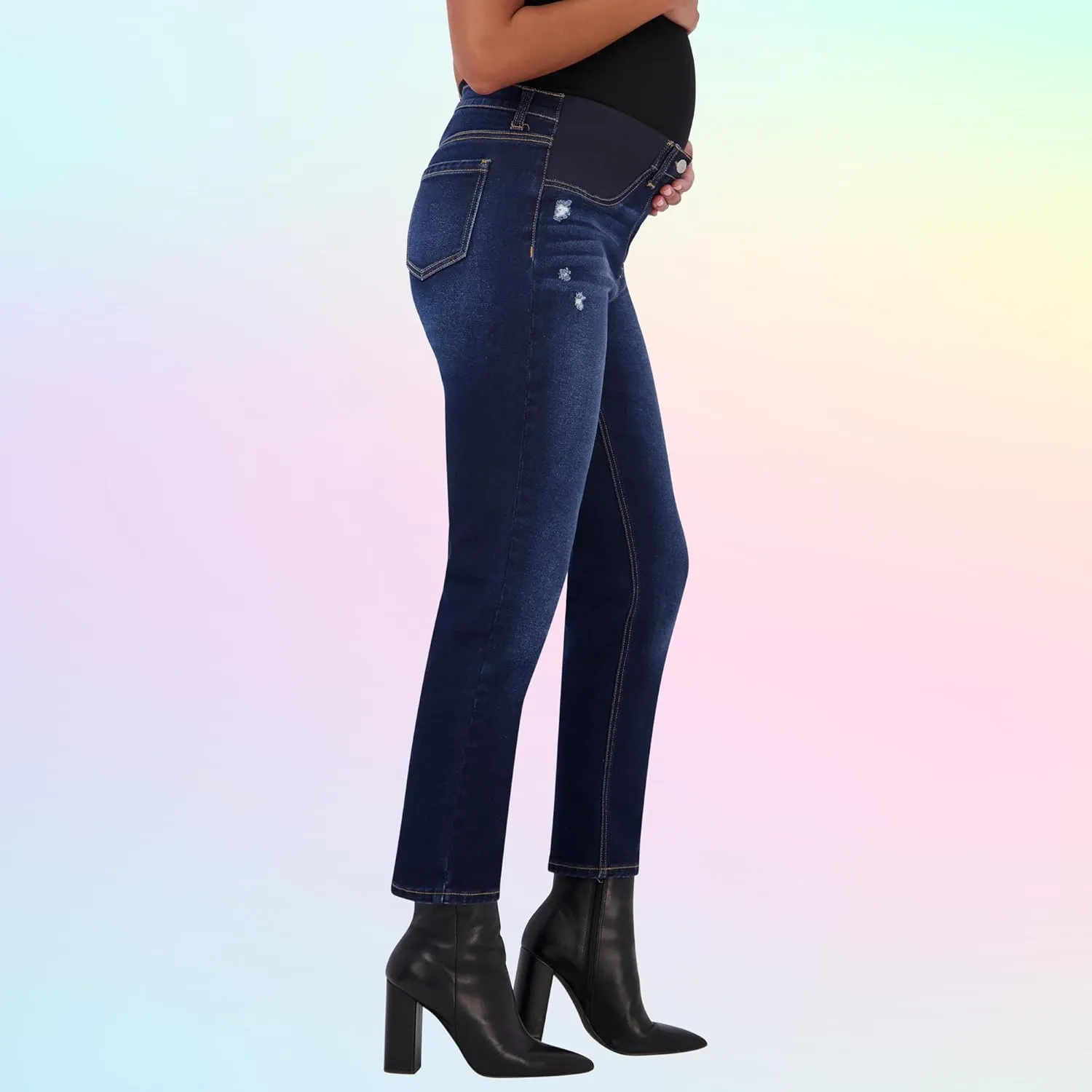 Savi Parker Maternity Jeans for Women, Straight Leg Elastic Under Belly High Waist Pant, Pregnancy Clothes for All Seasons