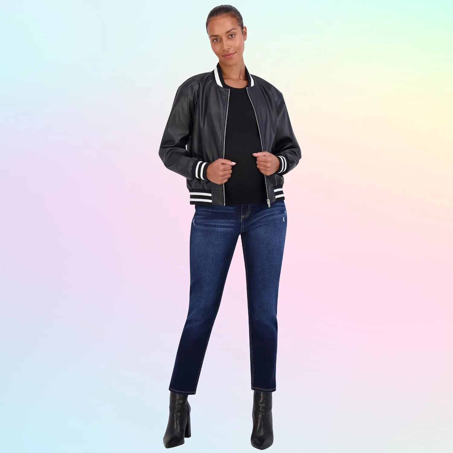 Savi Parker Maternity Jeans for Women, Straight Leg Elastic Under Belly High Waist Pant, Pregnancy Clothes for All Seasons