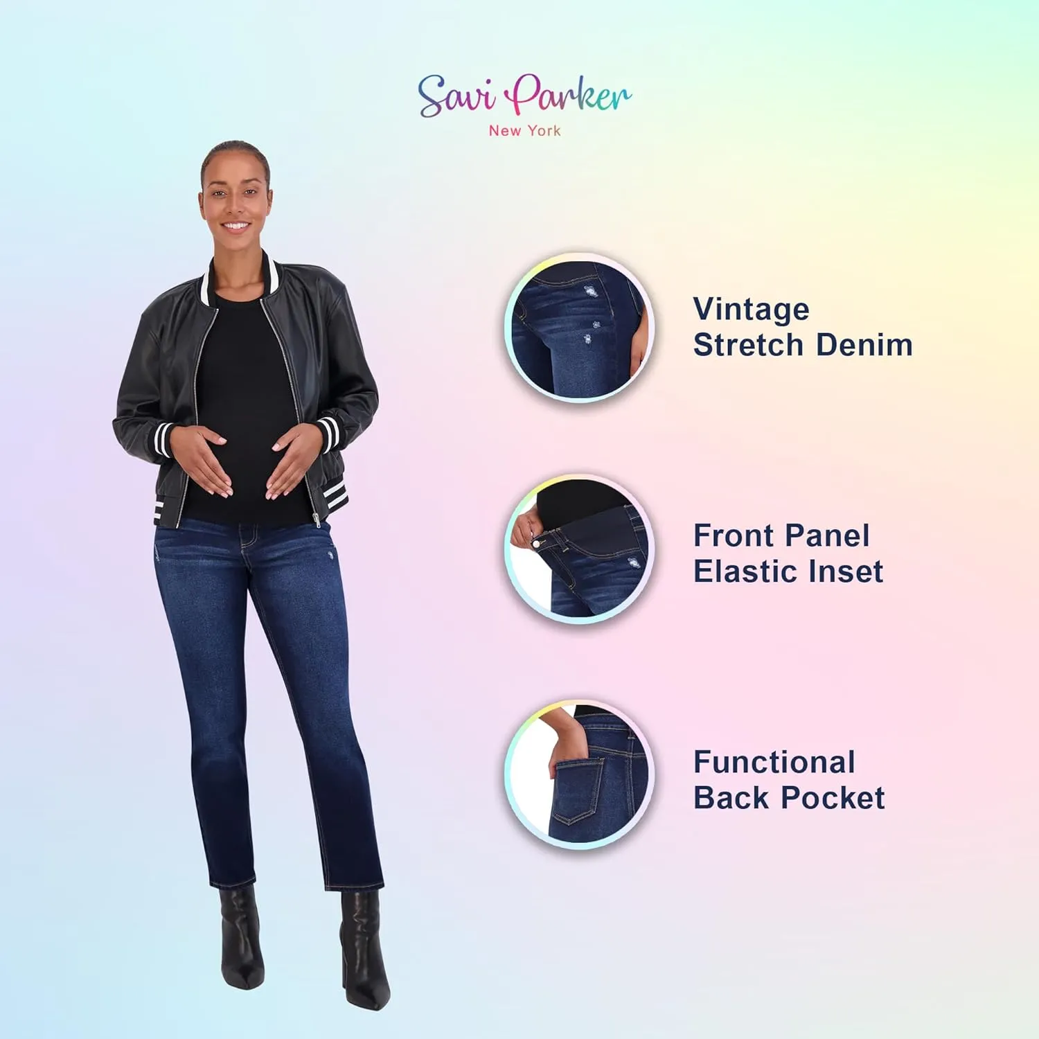 Savi Parker Maternity Jeans for Women, Straight Leg Elastic Under Belly High Waist Pant, Pregnancy Clothes for All Seasons