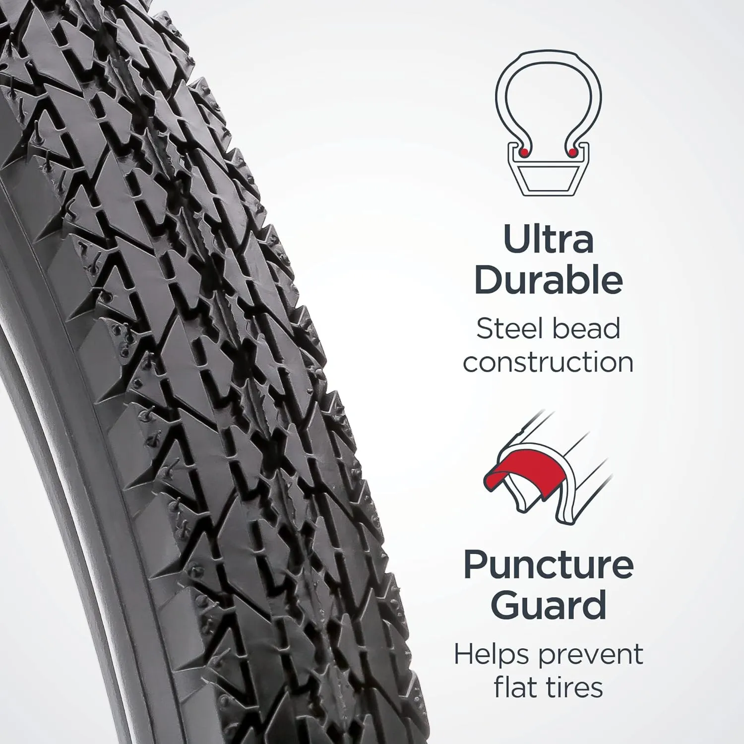 Schwinn Replacement Bike Tire, Mountain, Hybrid, Cruiser Bike Tires, Smooth Tread, Puncture Guard, Fits Internal Rim Widths 19mm-29mm, PSI Range 40 to 65, Bicycle Replacement Parts