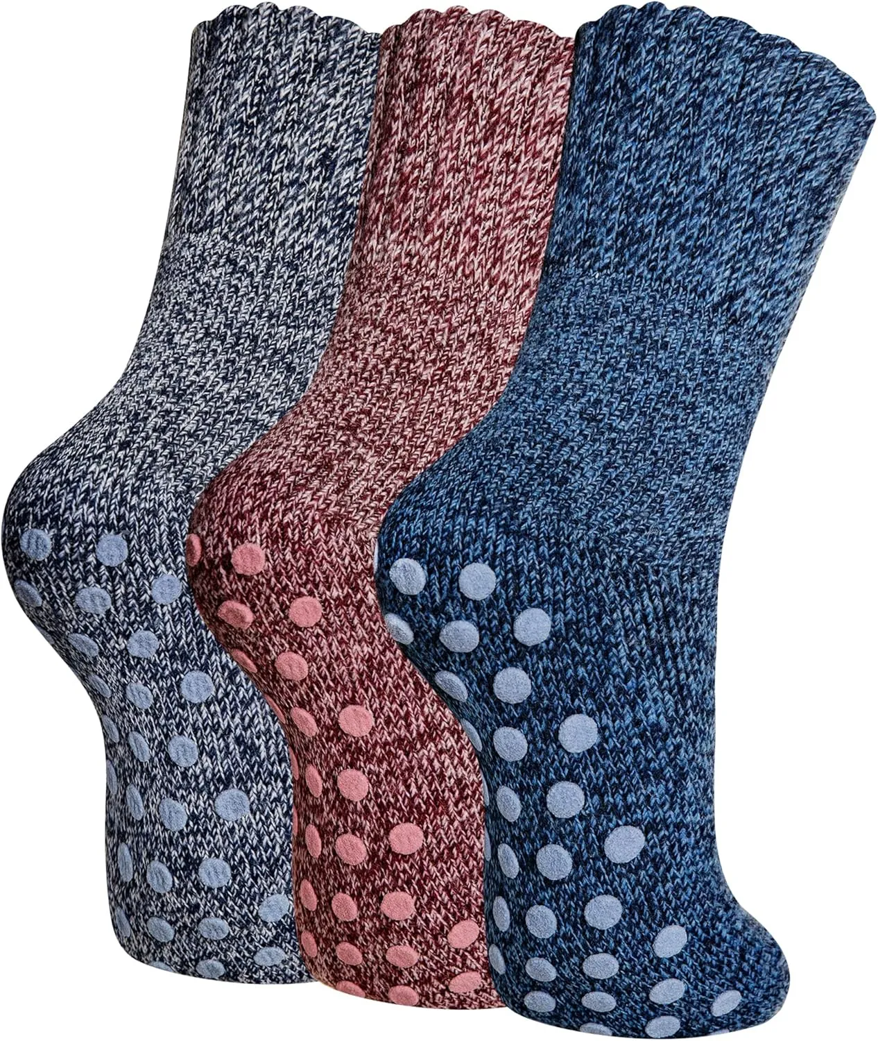 SeeyAN Non Slip Socks - Women's Hiking Thermal Merino Wool Winter Anti Skid Socks (3 Pairs)