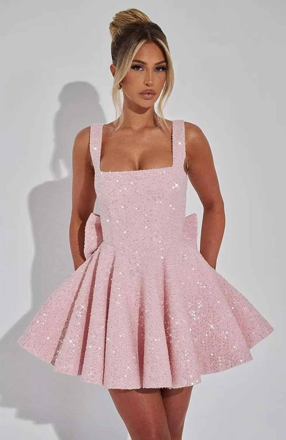 Sequin Homecoming Dresses for Teens 2025 - Short HOCO Dress with Bow Cocktail Party Gown Above Knee