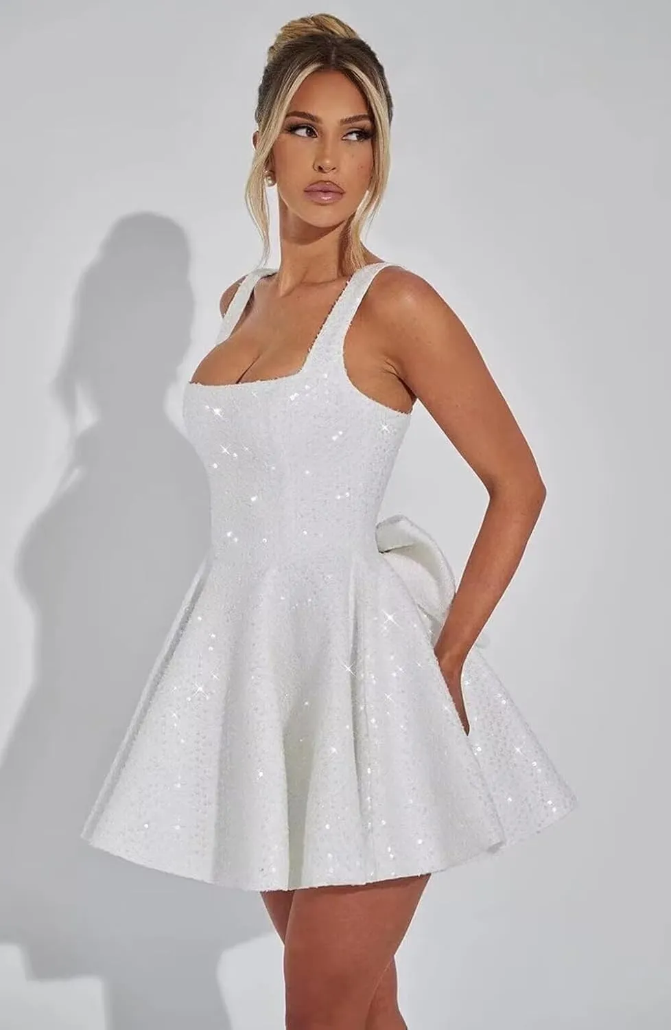 Sequin Homecoming Dresses for Teens 2025 - Short HOCO Dress with Bow Cocktail Party Gown Above Knee