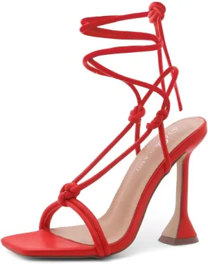 Shoe Land SL-Melody Women's Lace-Up Heels, Dressy Strappy High Heel Sandals, Square Open Toe with Tie-Up Ankle Wrap – Stiletto Heels for Prom, Party, and Wedding