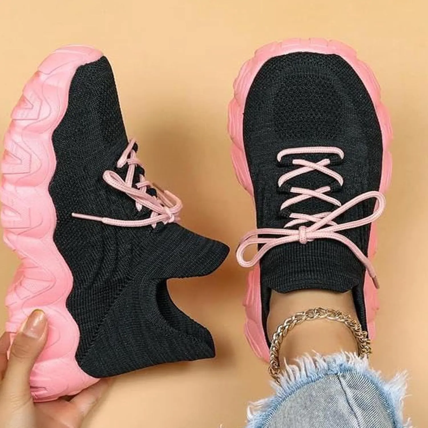 Shoes Women Sneakers, Slip on Sneakers Women, Comfortable Ankle Socks Hot Pink Sneakers Gift for Wife