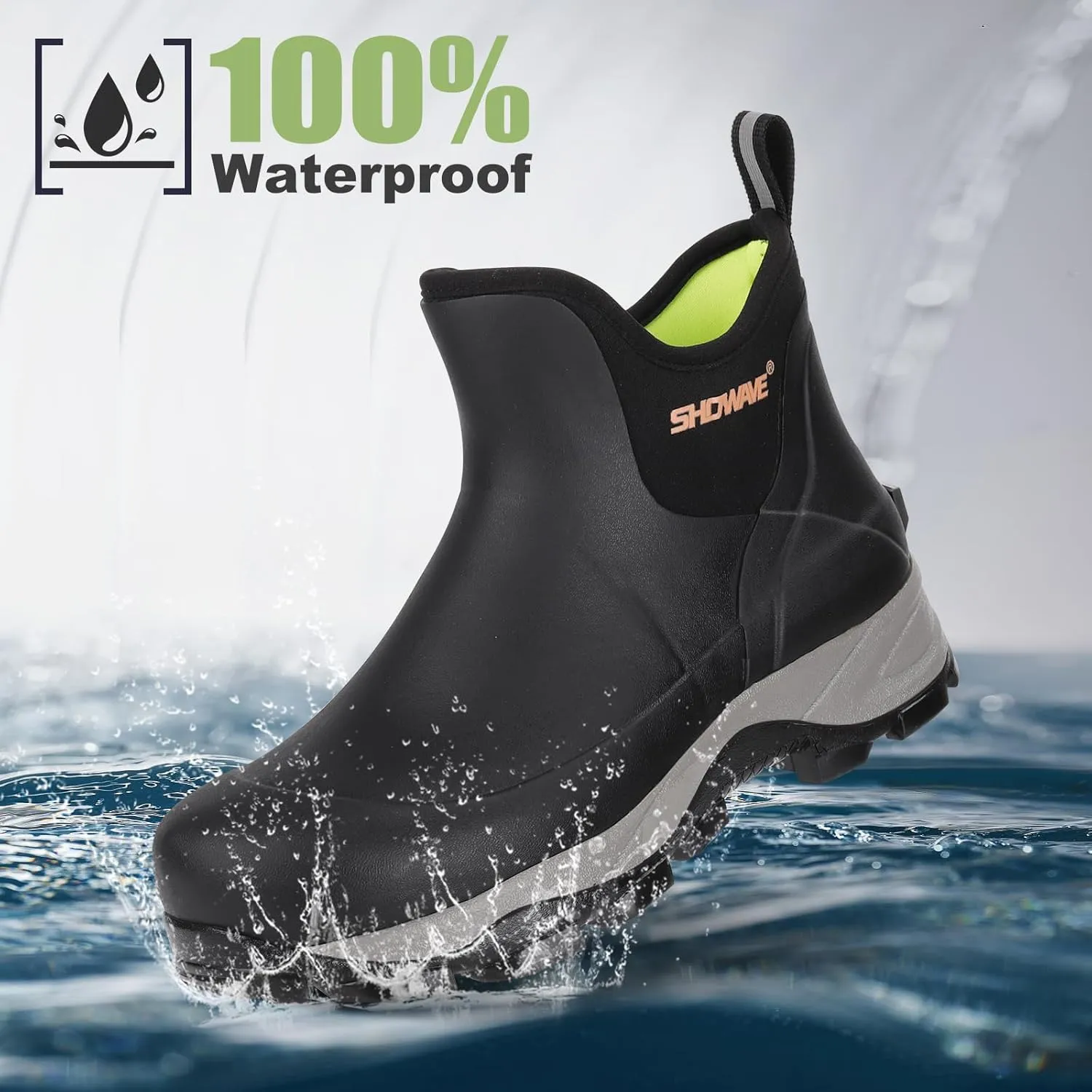 Showave Men's Rubber Boots Waterproof Rain Footwear Durable Short Hunting Boots for Mud Gardening Yard and Chore Working