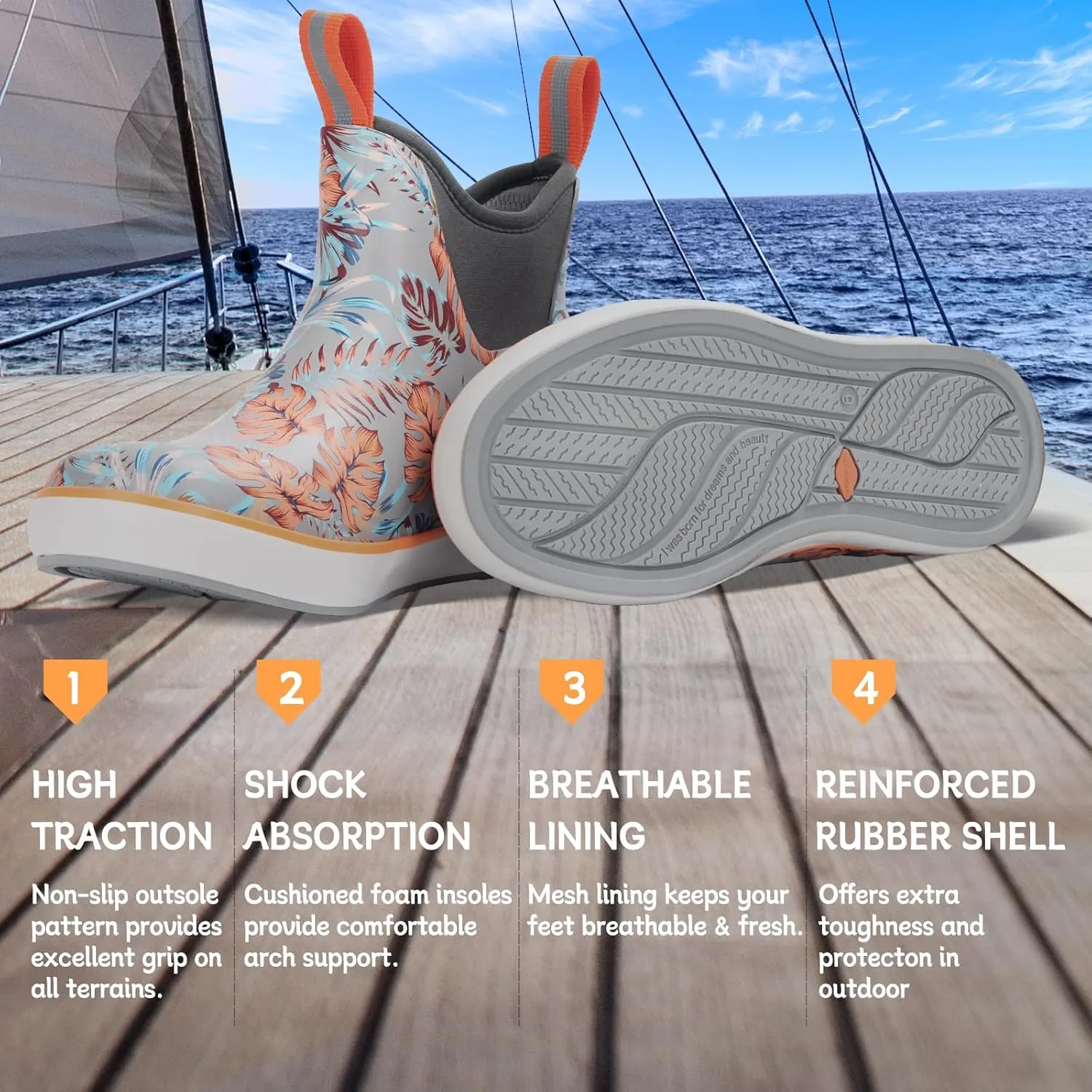 Showave Women's Rain Boots, Waterproof Ankle Rubber Deck Boots, Insulated Neoprene Non-Slip Boots, Lightweight Outdoor Hunting Fishing Garden Boots for Women