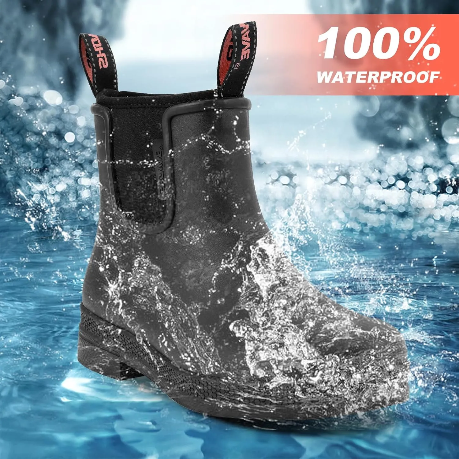 Showave Women's Rain Boots Waterproof Insulated Rubber Neoprene Boots Anti-slip Short Garden Booties Comfortable Sports Sole for Outdoor Mud Yard Farm Working