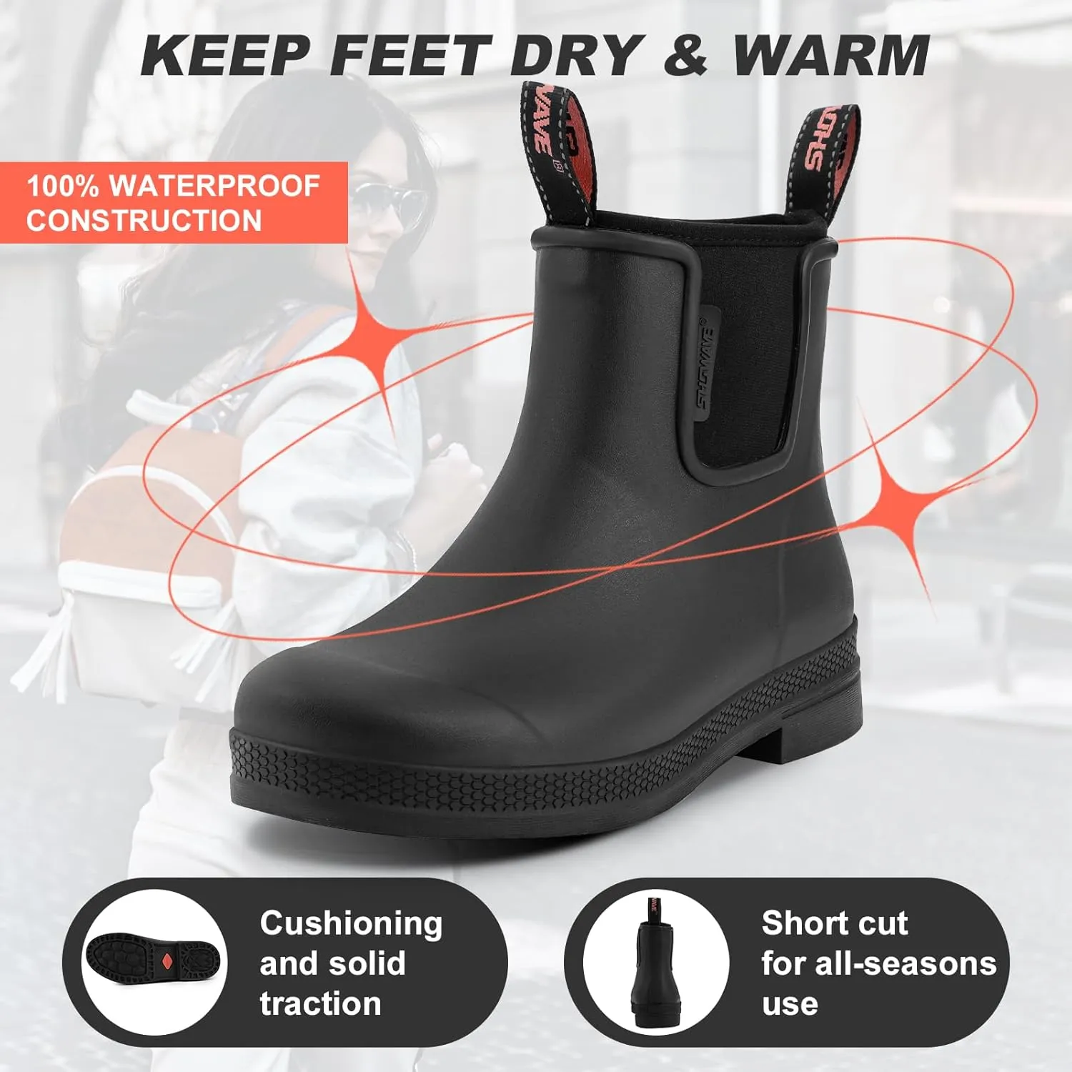 Showave Women's Rain Boots Waterproof Insulated Rubber Neoprene Boots Anti-slip Short Garden Booties Comfortable Sports Sole for Outdoor Mud Yard Farm Working