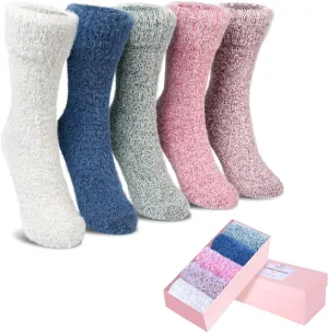 SISOSOCK 5 Pairs Fuzzy Soft Cozy Comfortable Socks for Women, Casual Sleep Comfy Socks, Perfect Warm Winter Gifts for Women