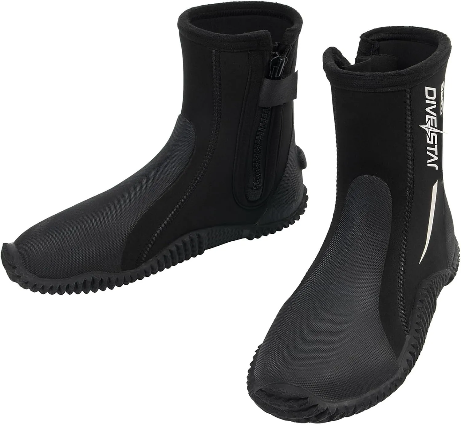 Skyone Neoprene Dive Boots, Men Women, 5MM Wetsuit Surf Booties, Diving Boots Tall Zippered with Anti-Slip Rubber Sole, Scuba Boots Dive Booties for Sailing Snorkeling