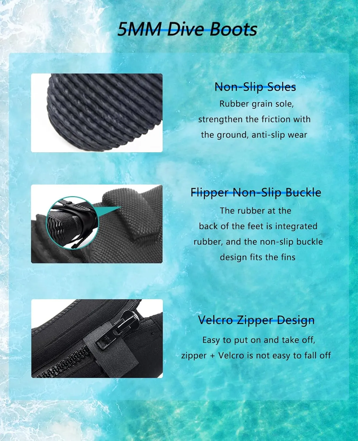 Skyone Neoprene Dive Boots, Men Women, 5MM Wetsuit Surf Booties, Diving Boots Tall Zippered with Anti-Slip Rubber Sole, Scuba Boots Dive Booties for Sailing Snorkeling