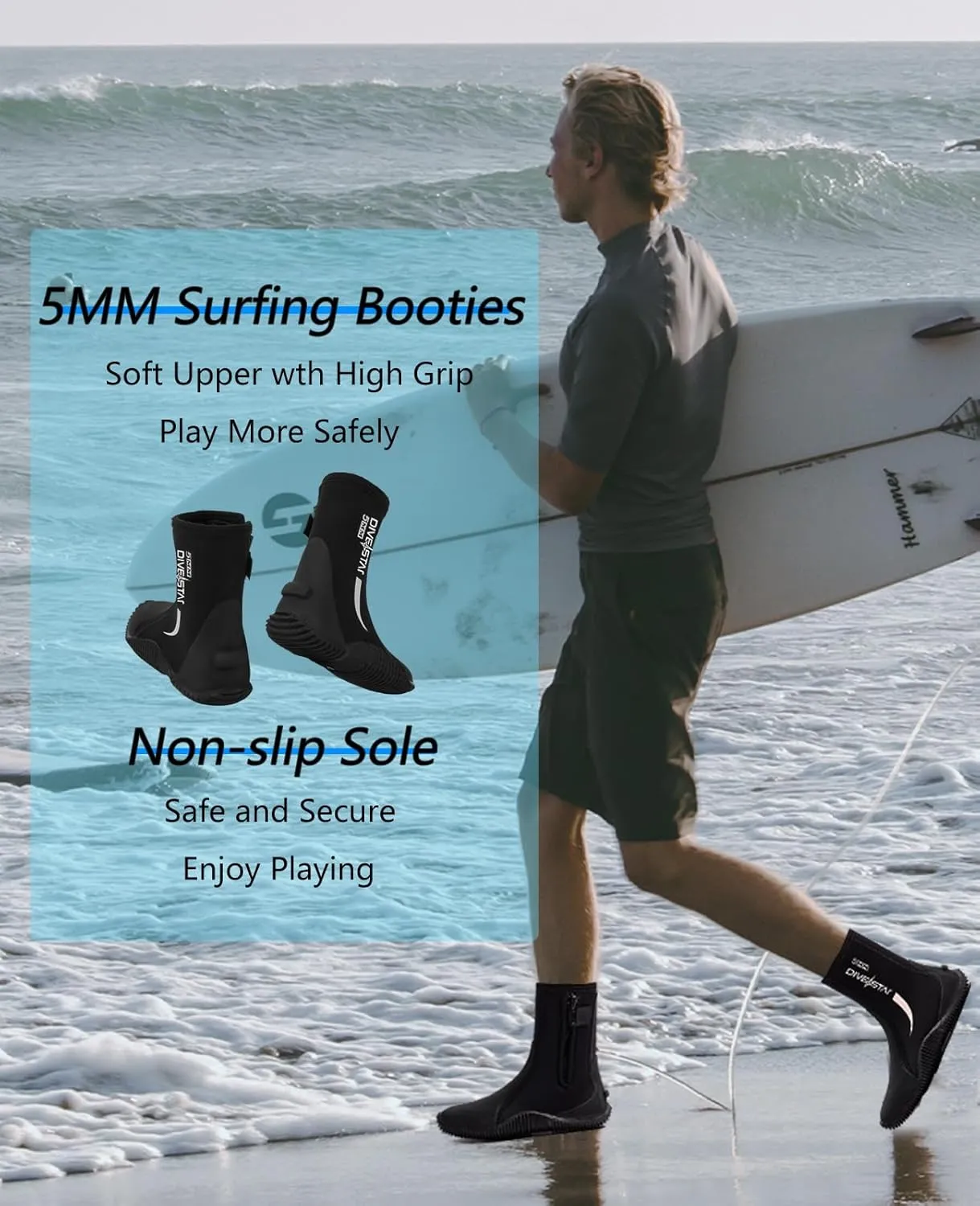 Skyone Neoprene Dive Boots, Men Women, 5MM Wetsuit Surf Booties, Diving Boots Tall Zippered with Anti-Slip Rubber Sole, Scuba Boots Dive Booties for Sailing Snorkeling