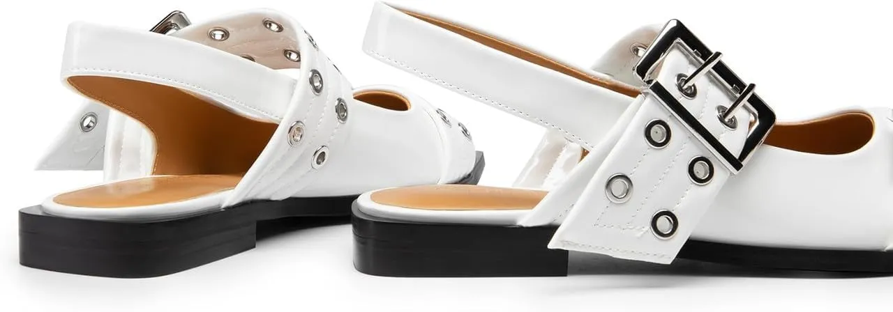 Slingback Flats Cloud Shoes for Women,Ballerinas Buckle Ballet Flats for Women，Pointed Toe Wide Welt Squared Block Heel Dress Shoes