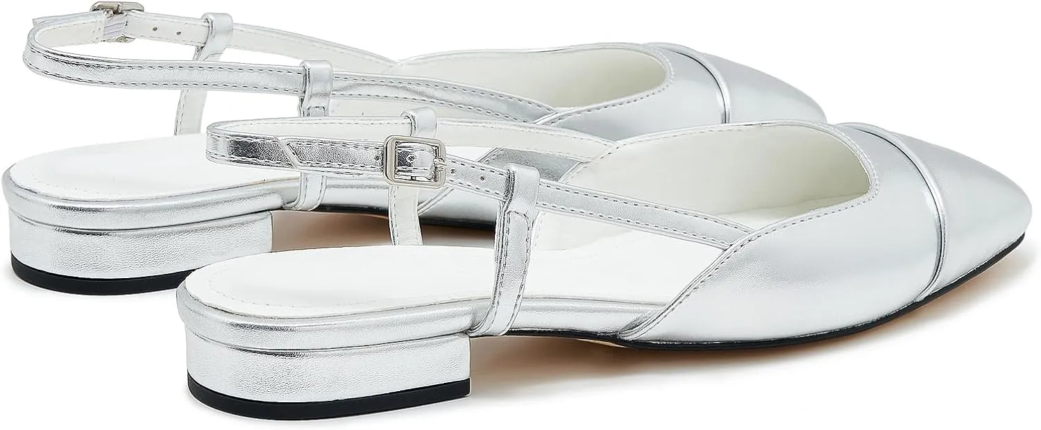 Slingback Flats for Women Cap Toe Two Tone Flat Pumps Work Office Shoes