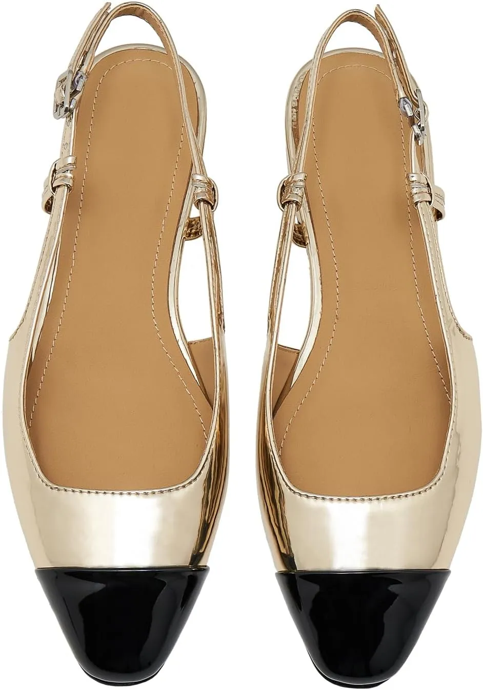 Slingback Flats for Women Cap Toe Two Tone Flat Pumps Work Office Shoes