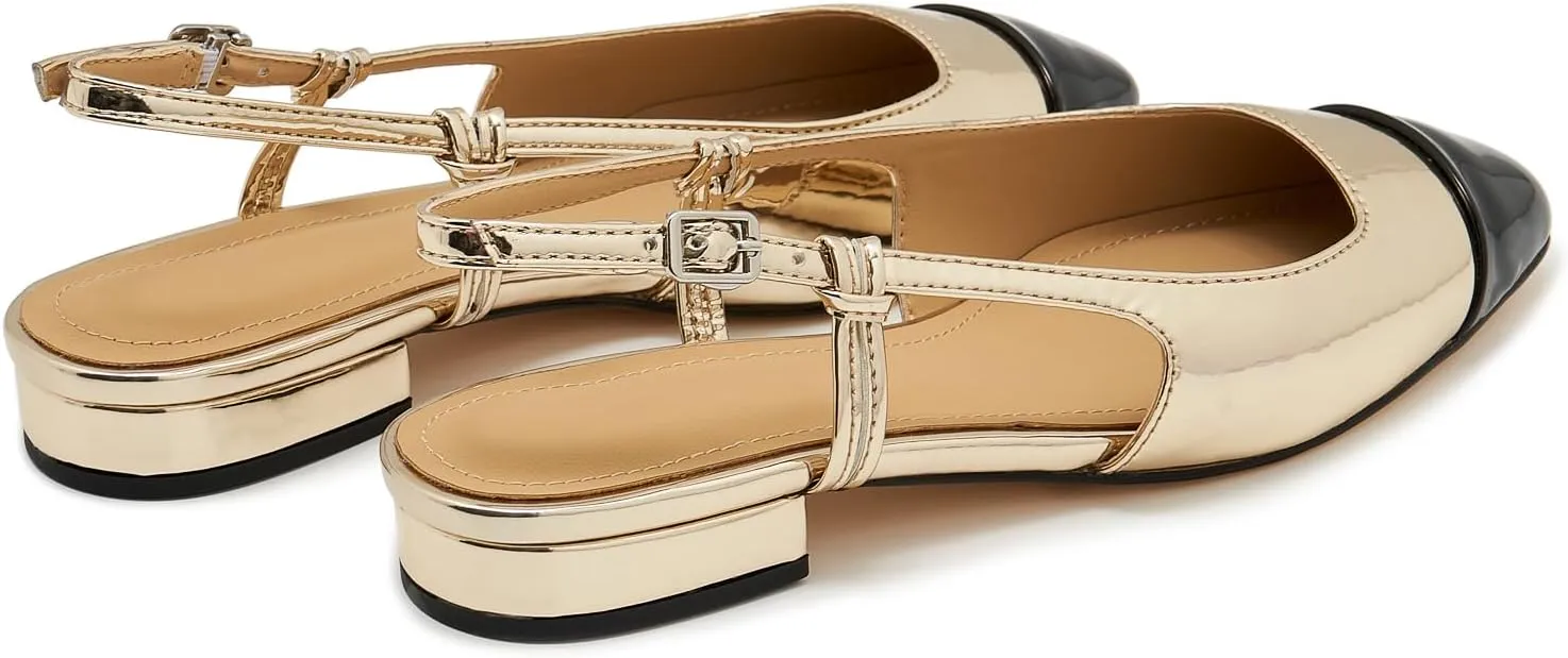 Slingback Flats for Women Cap Toe Two Tone Flat Pumps Work Office Shoes