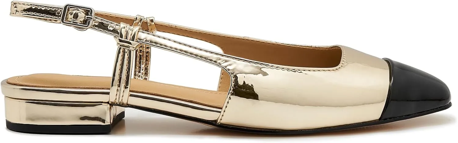 Slingback Flats for Women Cap Toe Two Tone Flat Pumps Work Office Shoes