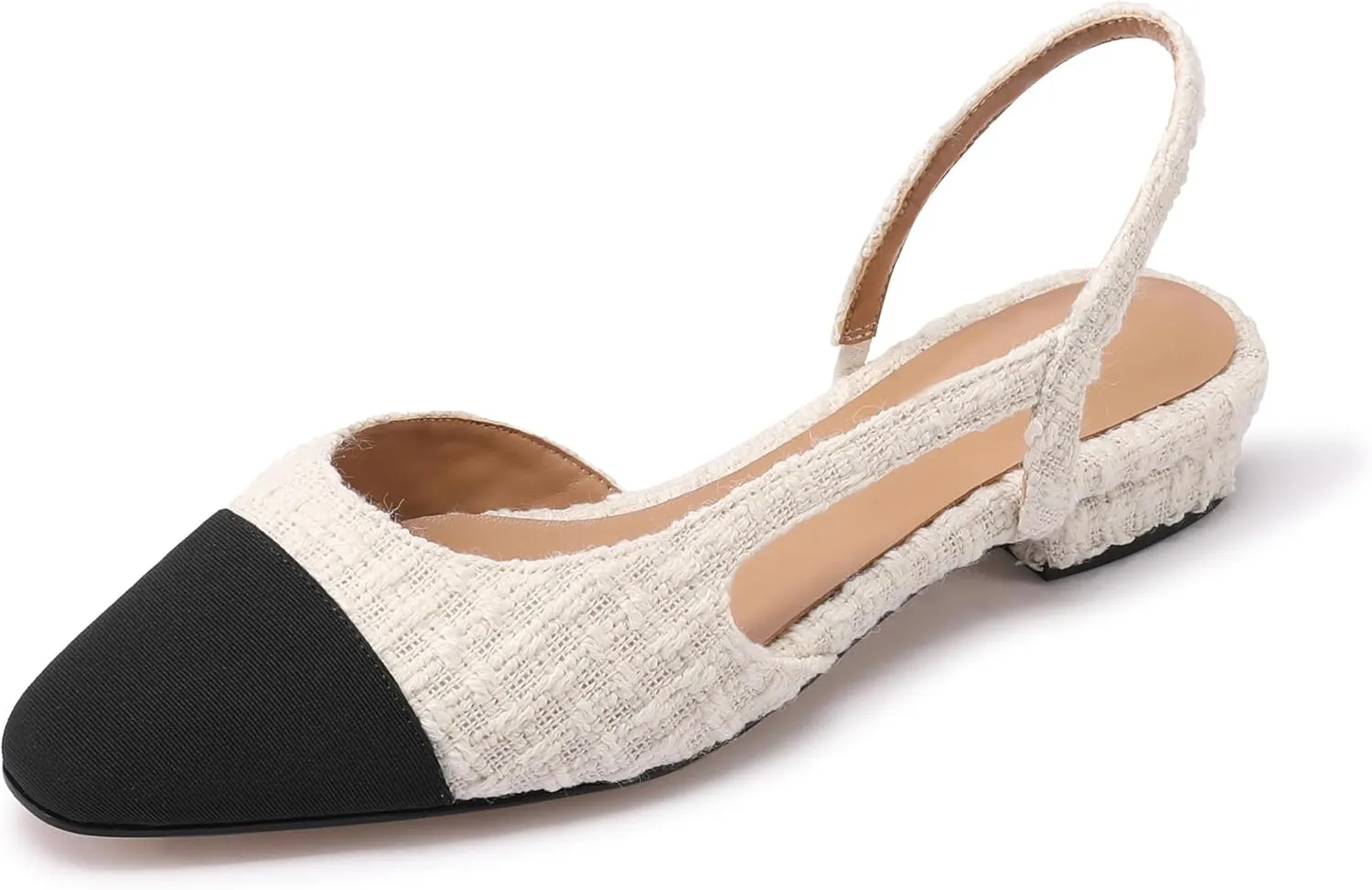 Slingback Flats for Women Sling Back Shoes Closed Toe Two Tone Low Heel Pumps Dressy Work Office Dress Shoes