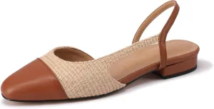 Slingback Flats for Women Sling Back Shoes Closed Toe Two Tone Low Heel Pumps Dressy Work Office Dress Shoes