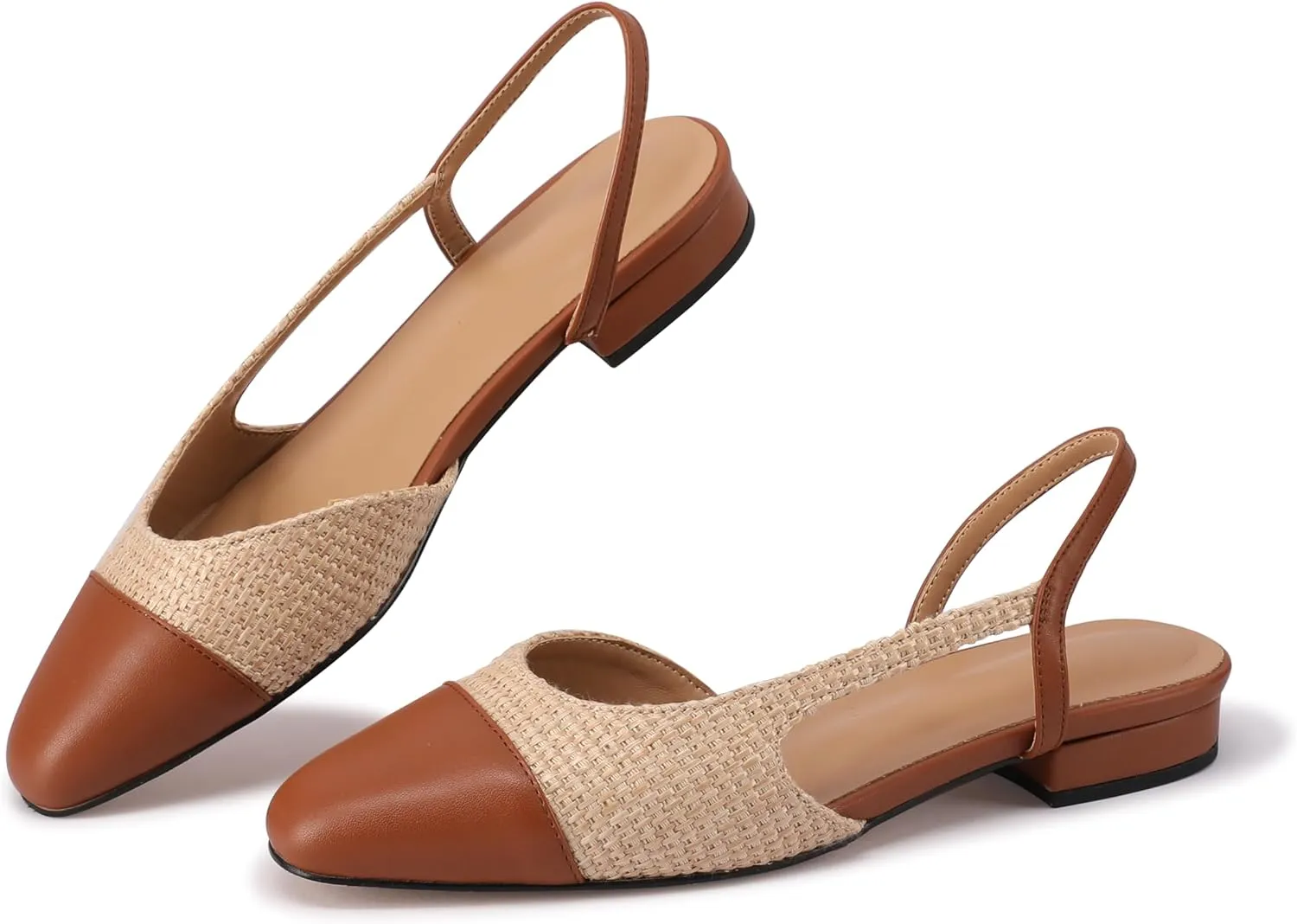 Slingback Flats for Women Sling Back Shoes Closed Toe Two Tone Low Heel Pumps Dressy Work Office Dress Shoes