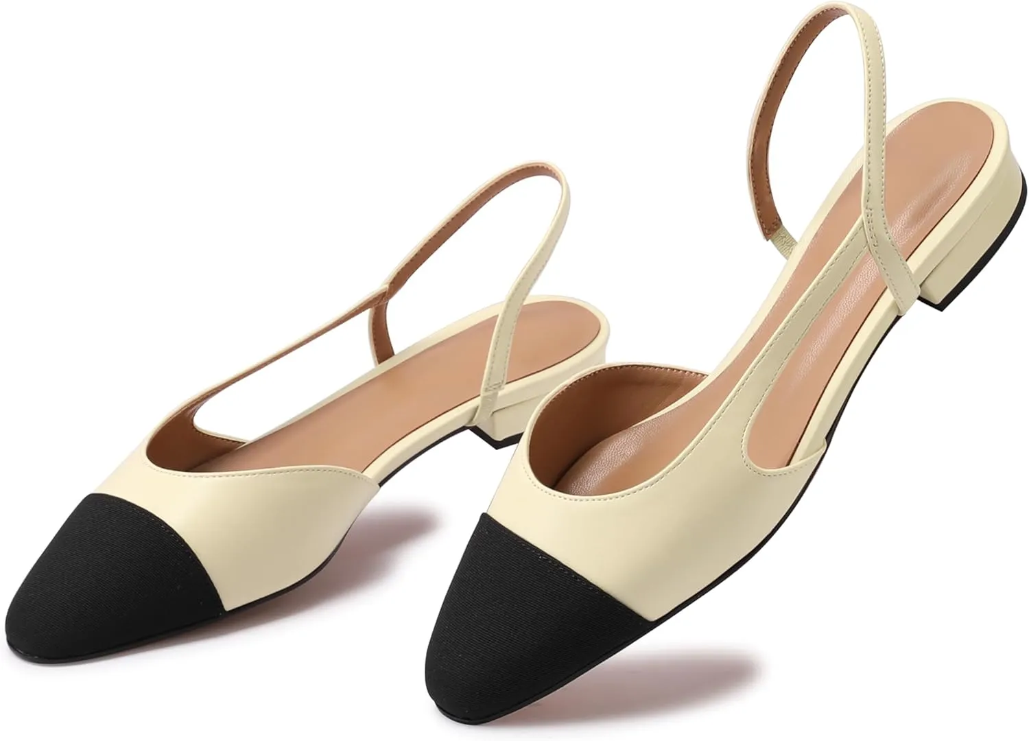 Slingback Flats for Women Sling Back Shoes Closed Toe Two Tone Low Heel Pumps Dressy Work Office Dress Shoes
