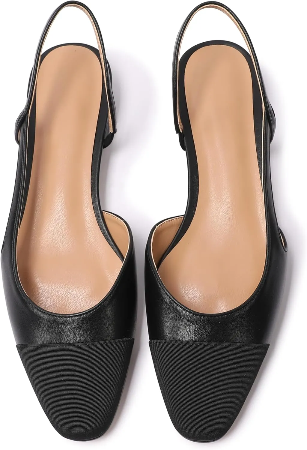 Slingback Flats for Women Sling Back Shoes Closed Toe Two Tone Low Heel Pumps Dressy Work Office Dress Shoes