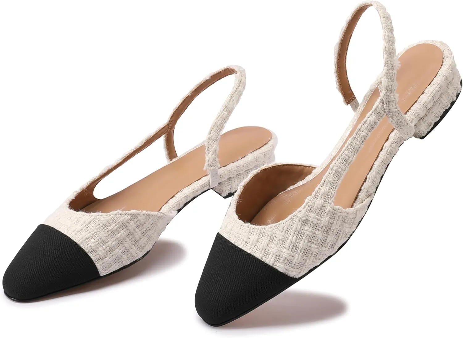 Slingback Flats for Women Sling Back Shoes Closed Toe Two Tone Low Heel Pumps Dressy Work Office Dress Shoes