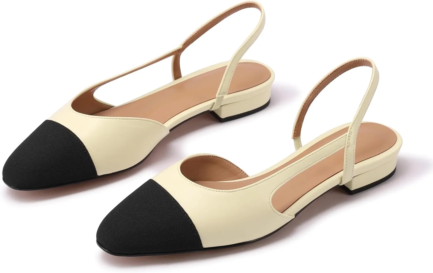Slingback Flats for Women Sling Back Shoes Closed Toe Two Tone Low Heel Pumps Dressy Work Office Dress Shoes