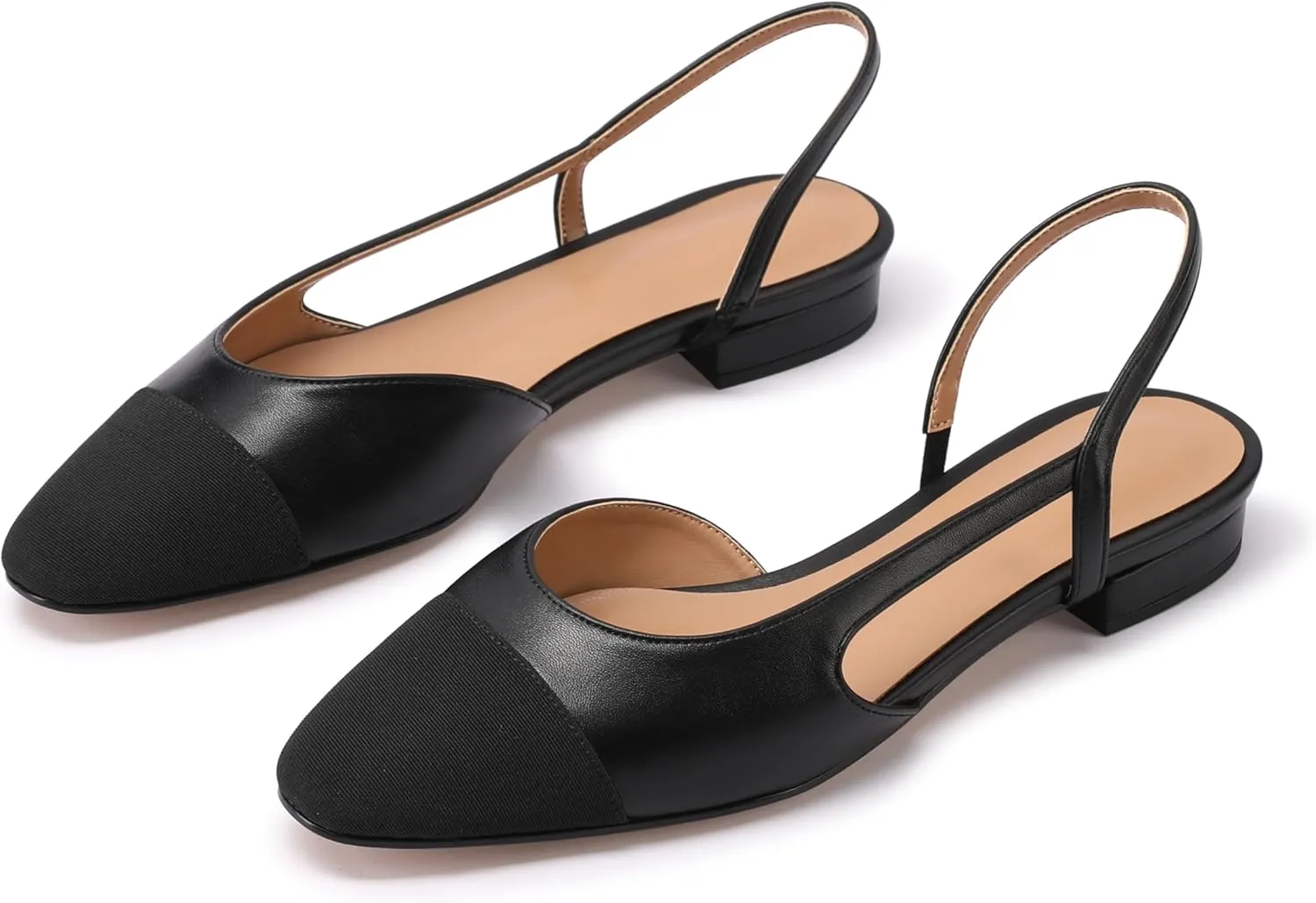 Slingback Flats for Women Sling Back Shoes Closed Toe Two Tone Low Heel Pumps Dressy Work Office Dress Shoes