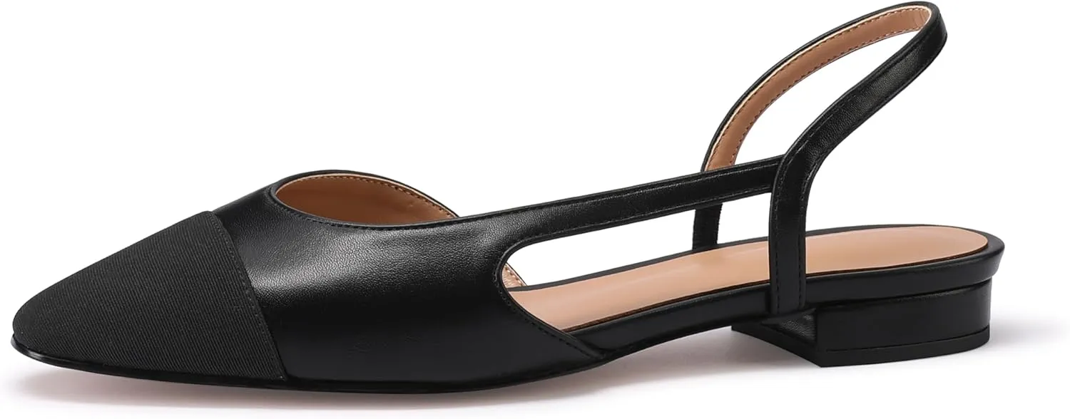 Slingback Flats for Women Sling Back Shoes Closed Toe Two Tone Low Heel Pumps Dressy Work Office Dress Shoes