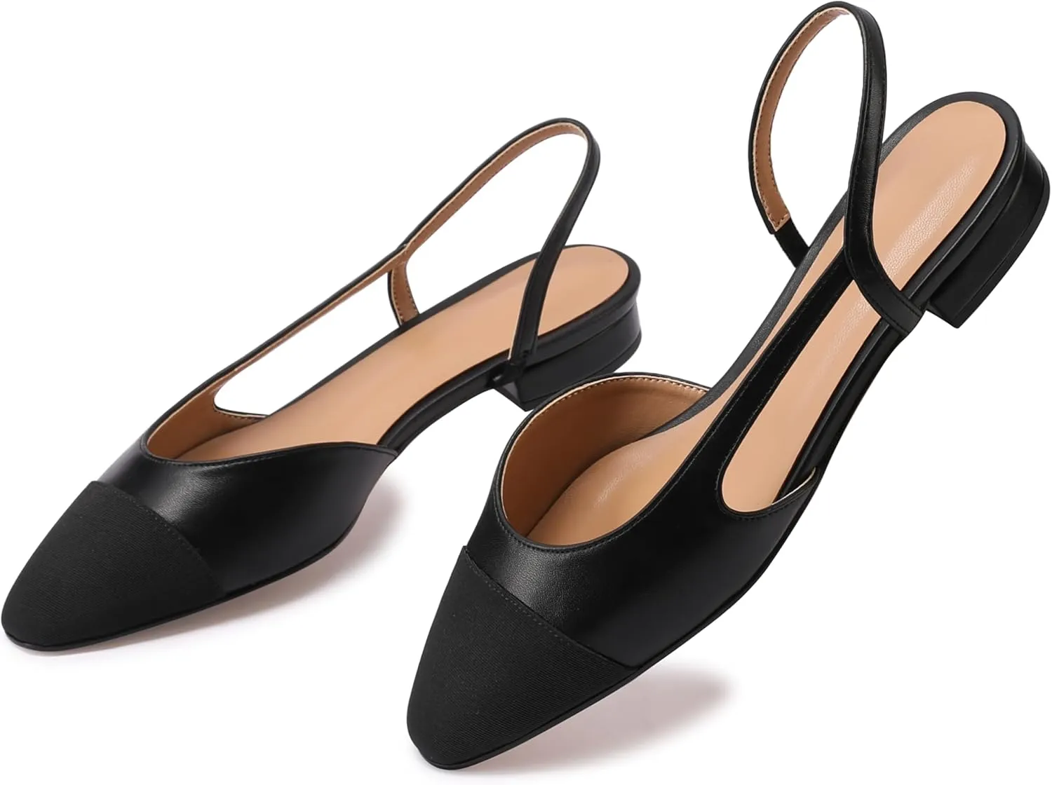 Slingback Flats for Women Sling Back Shoes Closed Toe Two Tone Low Heel Pumps Dressy Work Office Dress Shoes