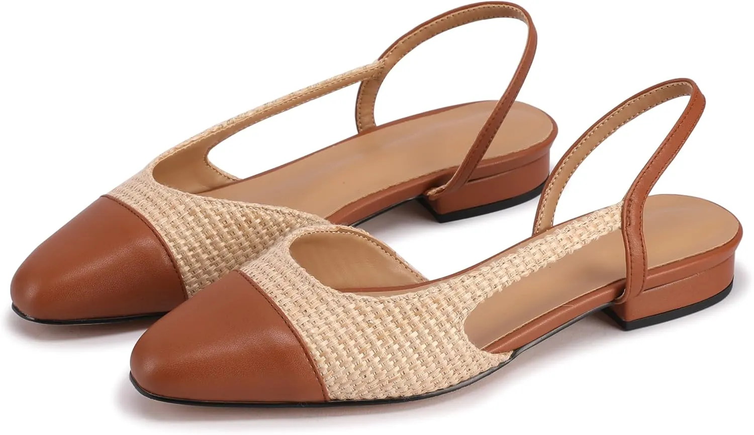 Slingback Flats for Women Sling Back Shoes Closed Toe Two Tone Low Heel Pumps Dressy Work Office Dress Shoes