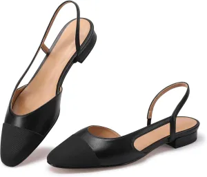 Slingback Flats for Women Sling Back Shoes Closed Toe Two Tone Low Heel Pumps Dressy Work Office Dress Shoes