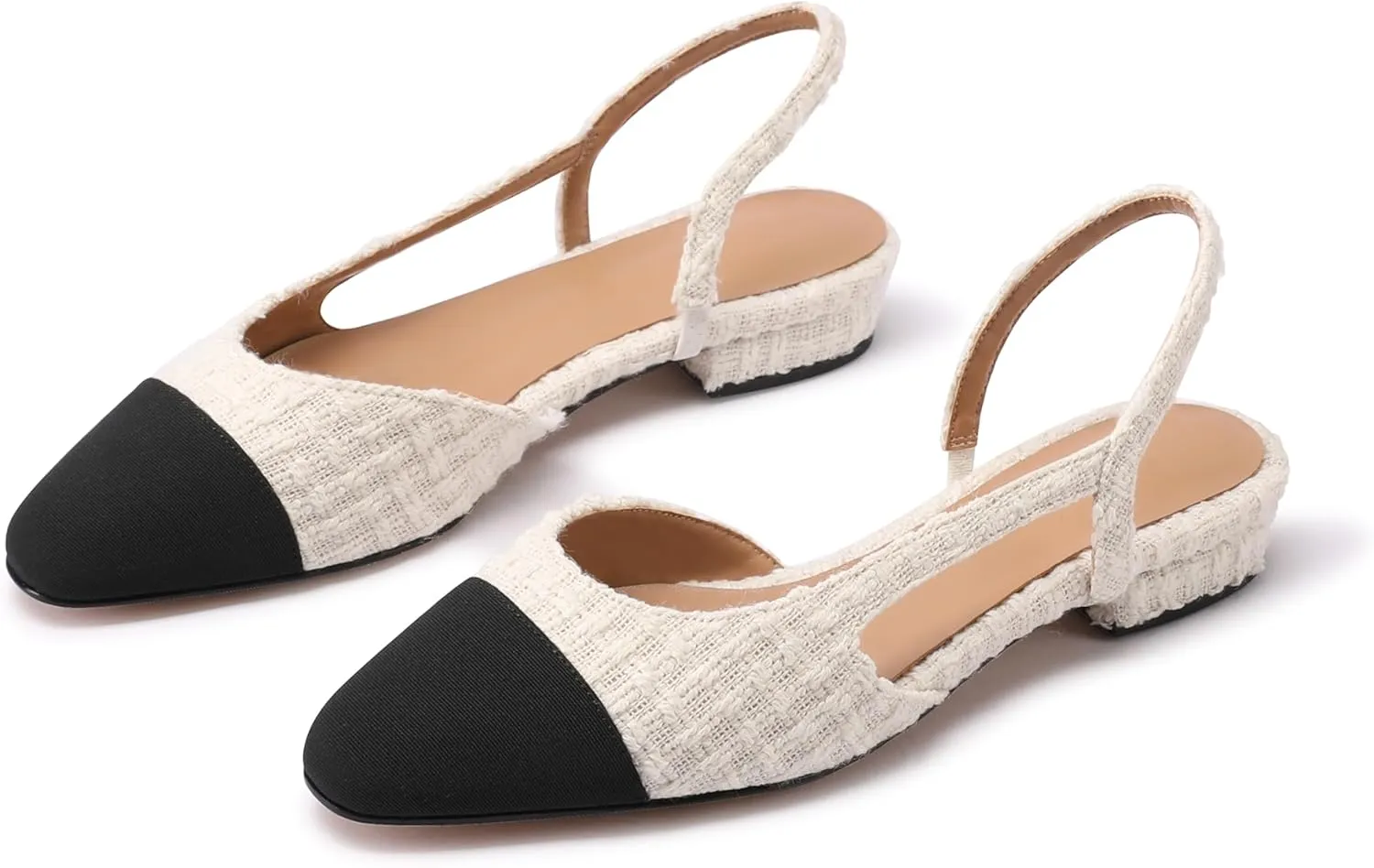 Slingback Flats for Women Sling Back Shoes Closed Toe Two Tone Low Heel Pumps Dressy Work Office Dress Shoes