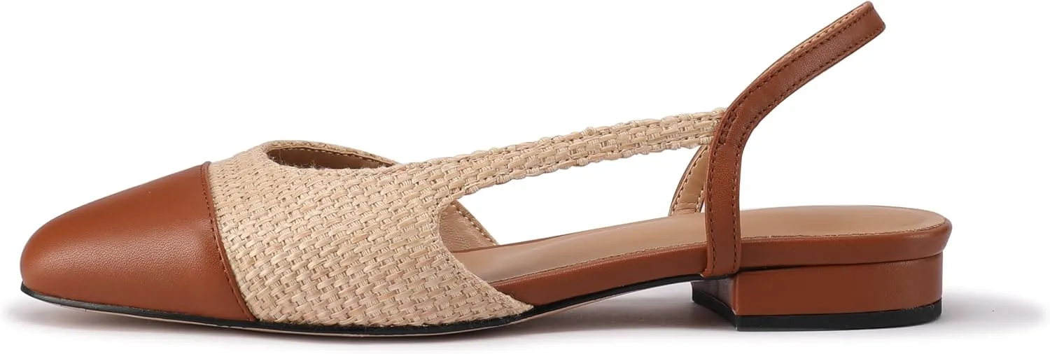 Slingback Flats for Women Sling Back Shoes Closed Toe Two Tone Low Heel Pumps Dressy Work Office Dress Shoes