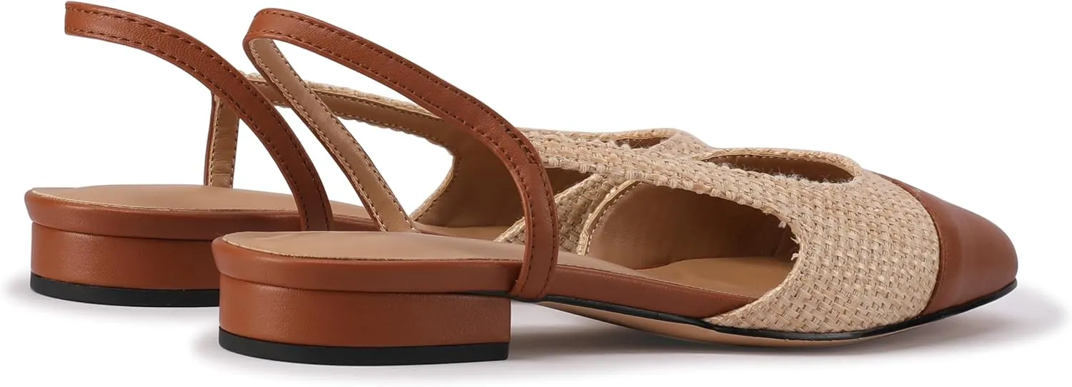 Slingback Flats for Women Sling Back Shoes Closed Toe Two Tone Low Heel Pumps Dressy Work Office Dress Shoes