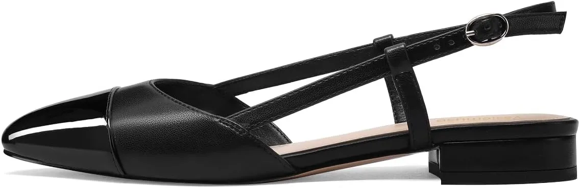 Slingback Flats for Women Two Toned Double Strap Block Low Heel Flats Classic Womens Sandals Comfortable Dressy