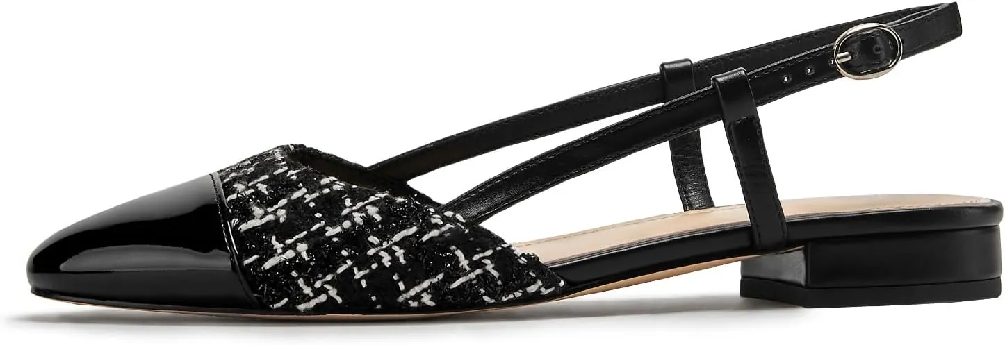 Slingback Flats for Women Two Toned Double Strap Block Low Heel Flats Classic Womens Sandals Comfortable Dressy