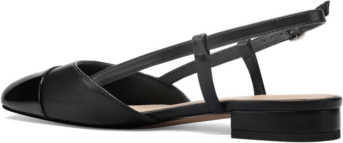 Slingback Flats for Women Two Toned Double Strap Block Low Heel Flats Classic Womens Sandals Comfortable Dressy