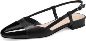 Slingback Flats for Women Two Toned Double Strap Block Low Heel Flats Classic Womens Sandals Comfortable Dressy