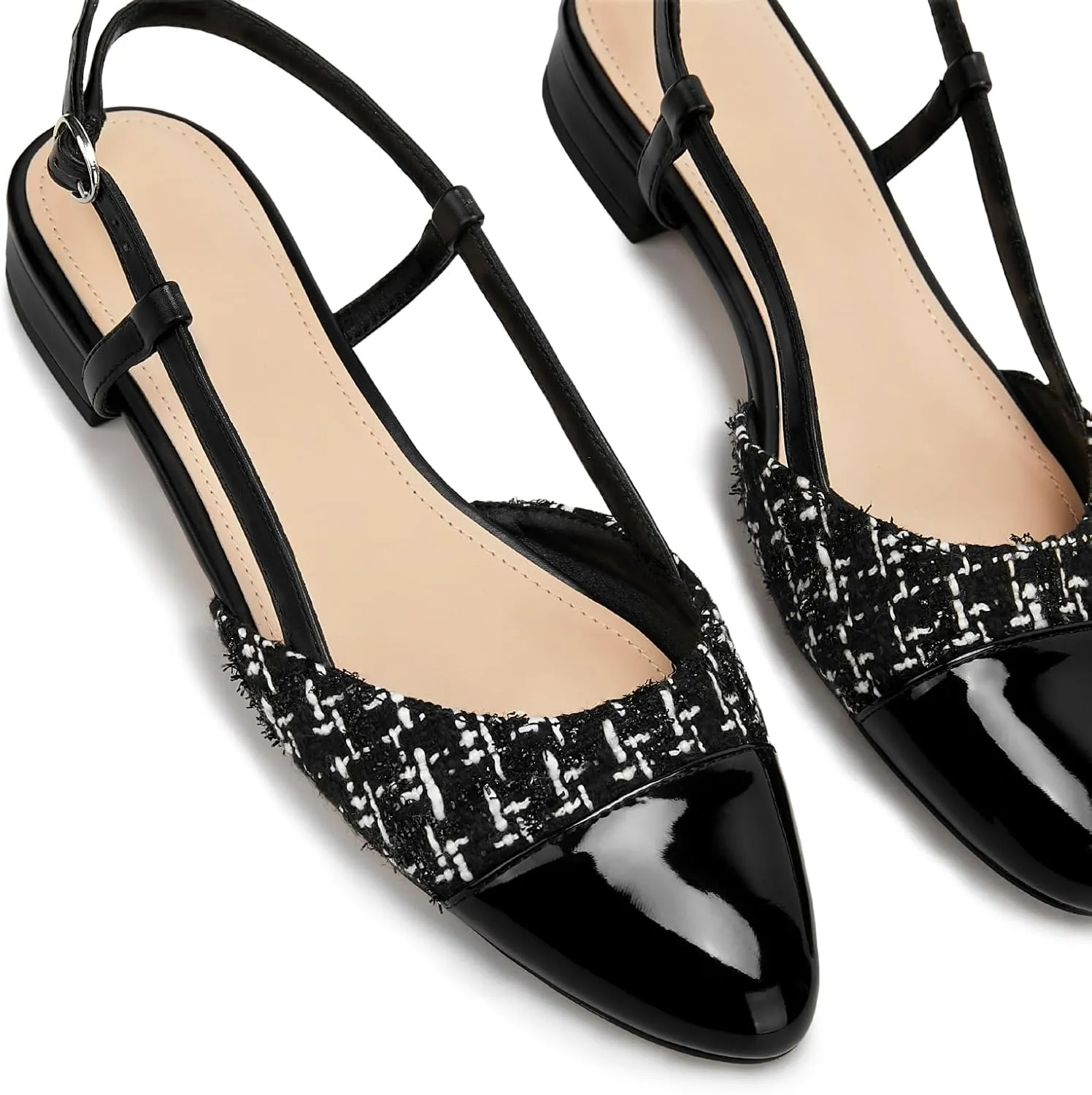Slingback Flats for Women Two Toned Double Strap Block Low Heel Flats Classic Womens Sandals Comfortable Dressy