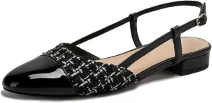 Slingback Flats for Women Two Toned Double Strap Block Low Heel Flats Classic Womens Sandals Comfortable Dressy