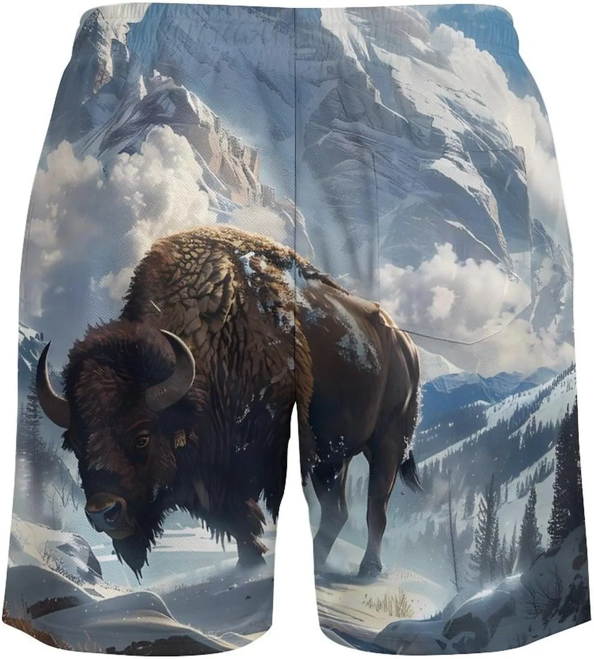 Snowy Mountain Highland Yak Men's Swim Trunks Quick Dry Board Shorts Swimwear Beach Shorts with Compression Liner