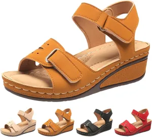 Soft & Stylish Wedge Sandals for Effortless Comfort 2025 Leather Orthopedic Walking Platform Sandals Women Casual Dressy Wide Wedge Dress Sport Ankle Back Strap Summer Sandals with Arch Support