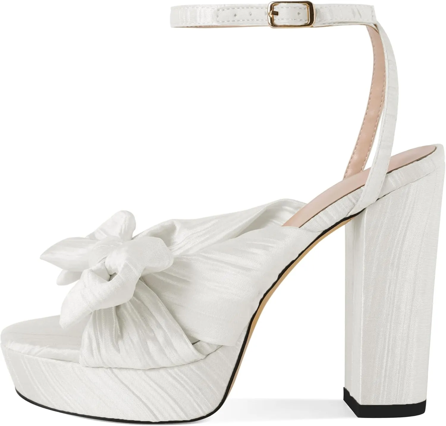 Soireelady Womens Platform Heels Bow Chunky Heels Open Toe High Heeled Sandals Ankle Strap Wedding Dress Shoes 5 Inches
